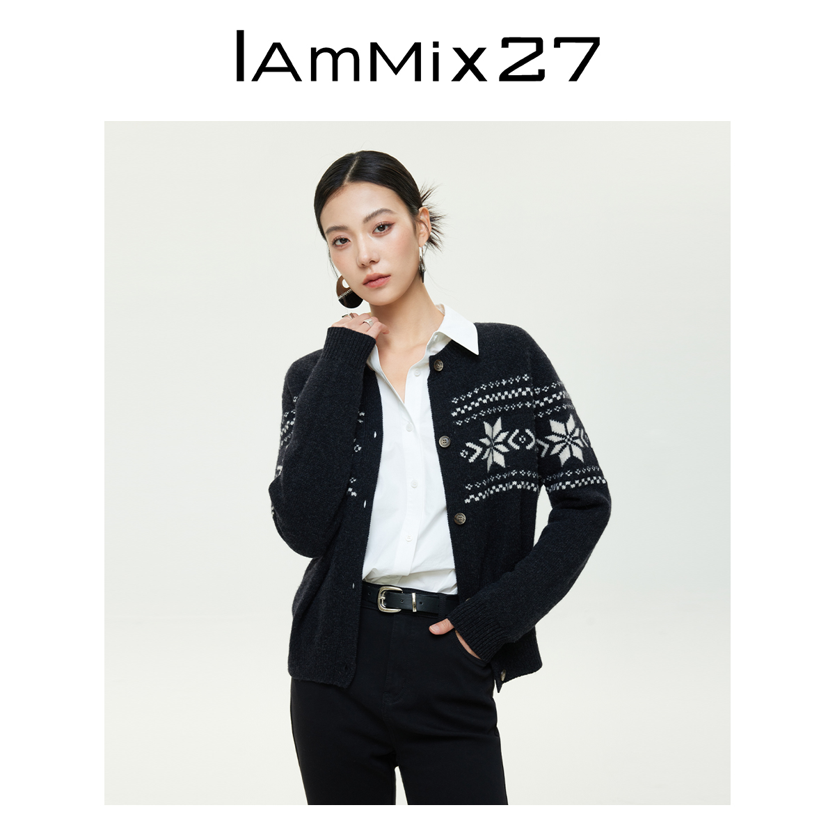 Iammix27提花慵懒风厚款设计师短款毛针织衫Z5D5001