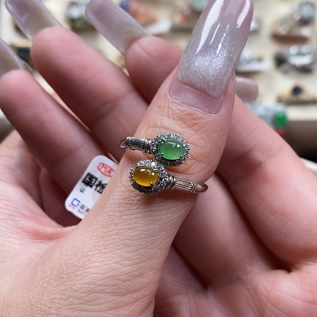 甜***圈翡翠银S925镶嵌戒指