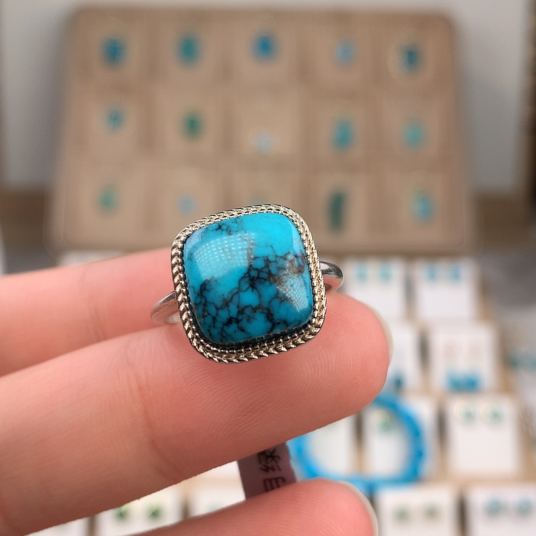 绿松石银S925镶嵌戒指