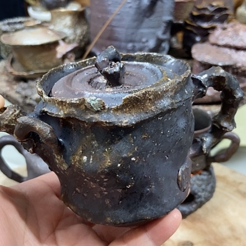 杯竹节壶柴烧裸烧手作品