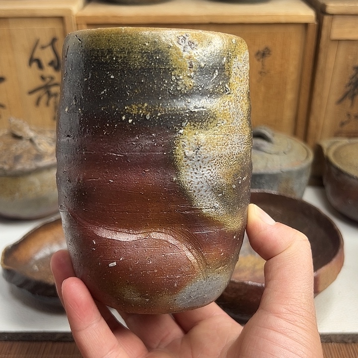 备前烧，大高杯，款自查，容量500毫升