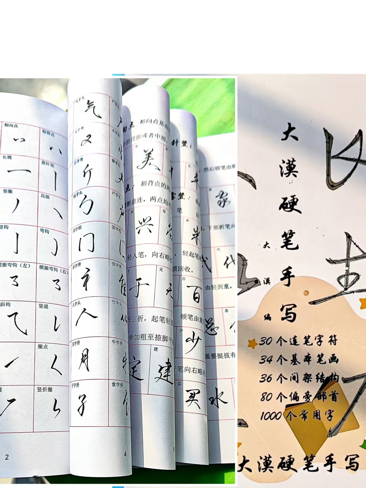 大漠硬笔手写83页，笔画偏旁字符，结构和1000个常用字