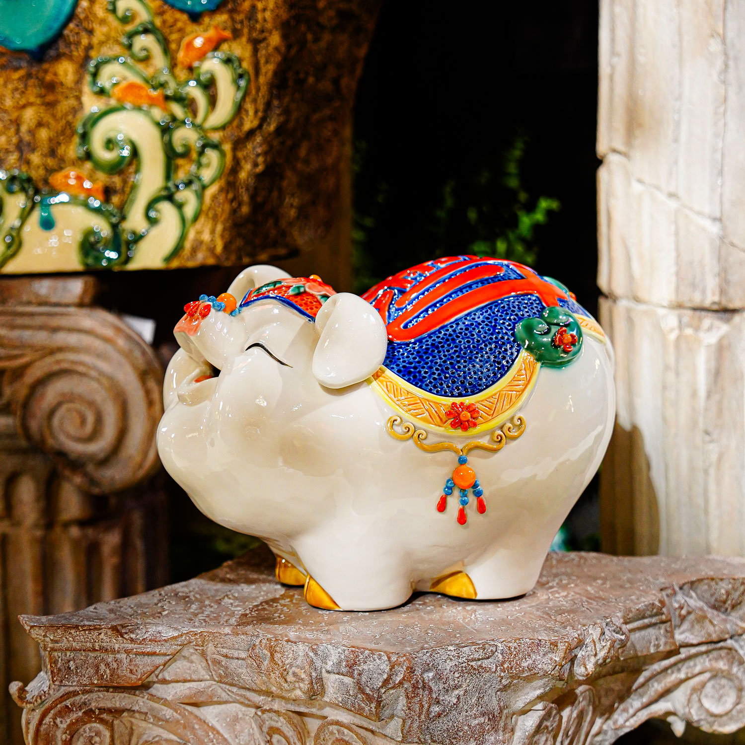 【金秋折扣】非遗手工石湾陶瓷《八方来财》开心猪中式家居玄关摆件