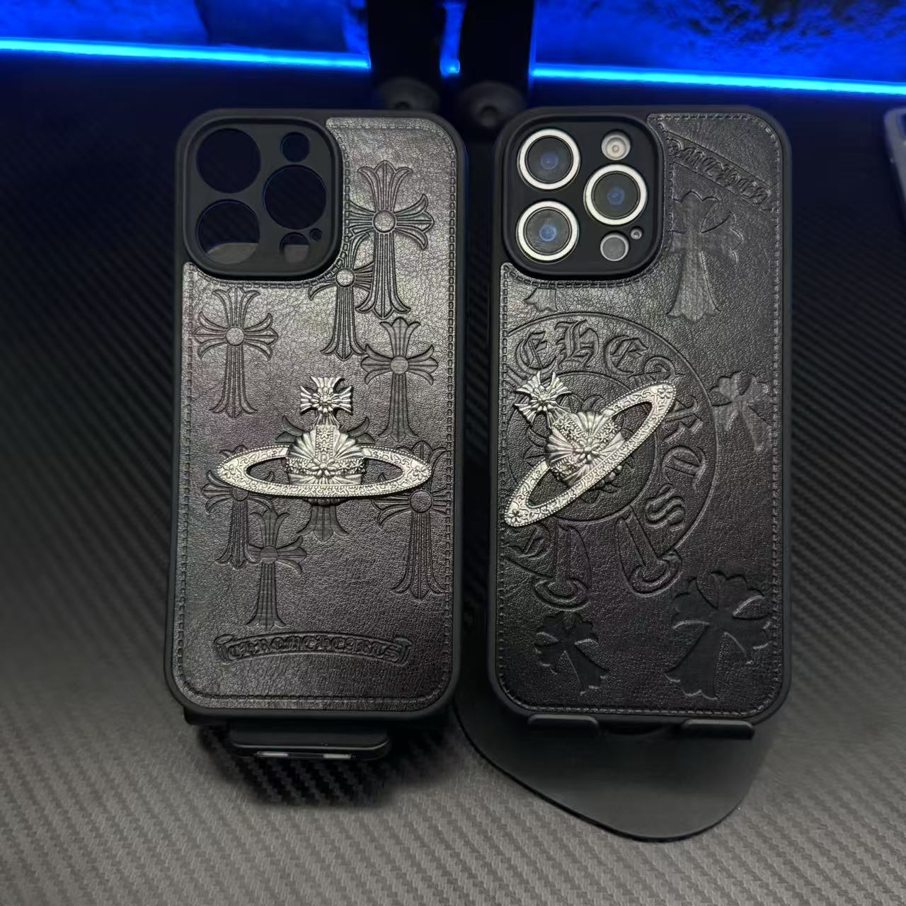 皮质奢华克罗适用苹果16promax手机壳iPhone15星球13十字架12潮牌