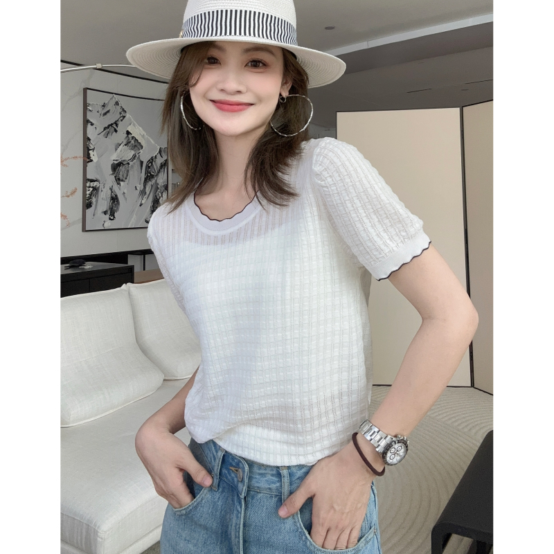 【断码捡漏】美洋MEIYANG 茉莉公主针织衫文艺丝棉波浪领短袖上衣