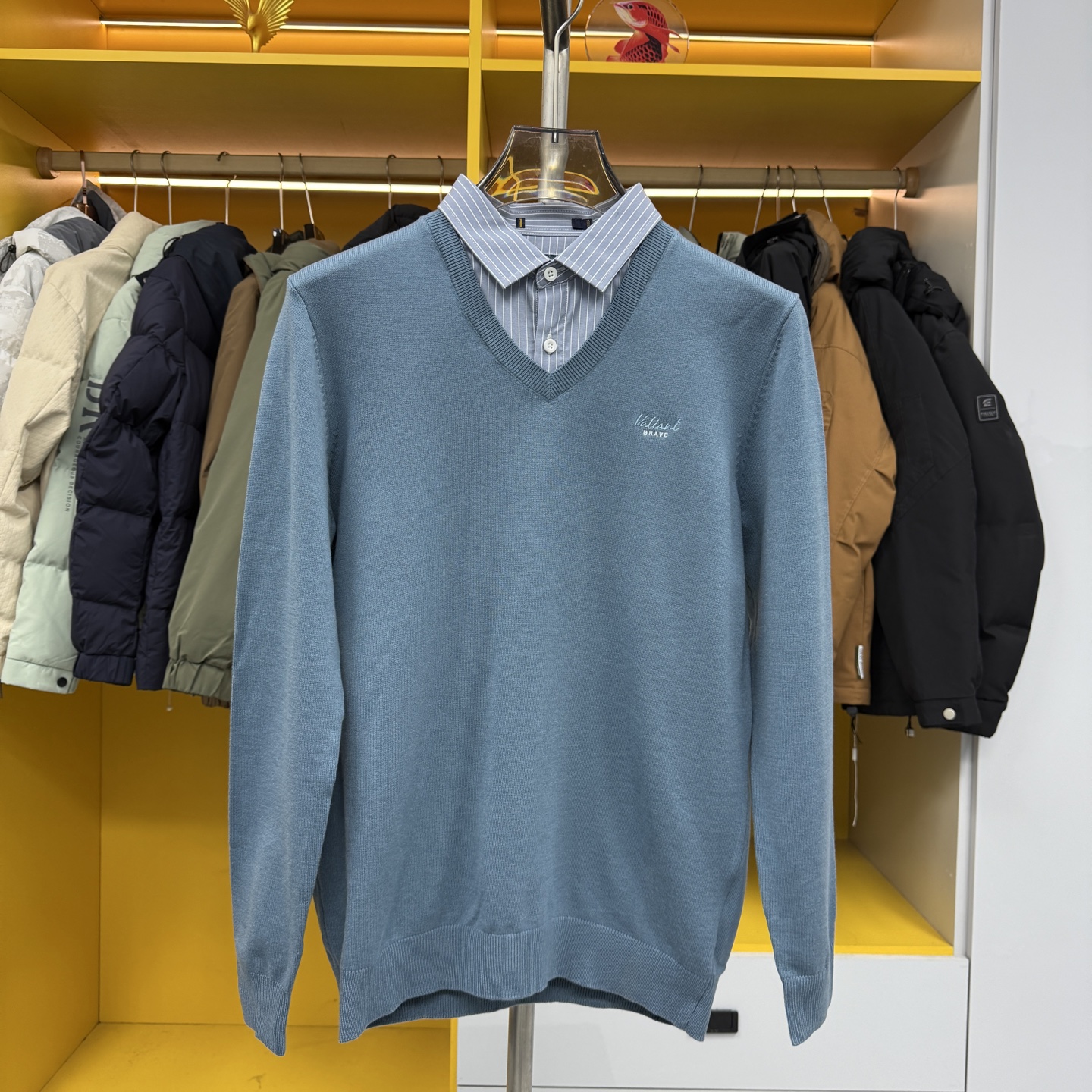 L589秋冬男士休闲商务假两件针织衫男刺绣男士时尚保暖长袖毛衣