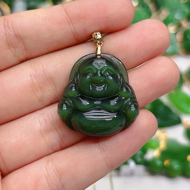 和田玉（碧玉）颈饰18K金镶嵌