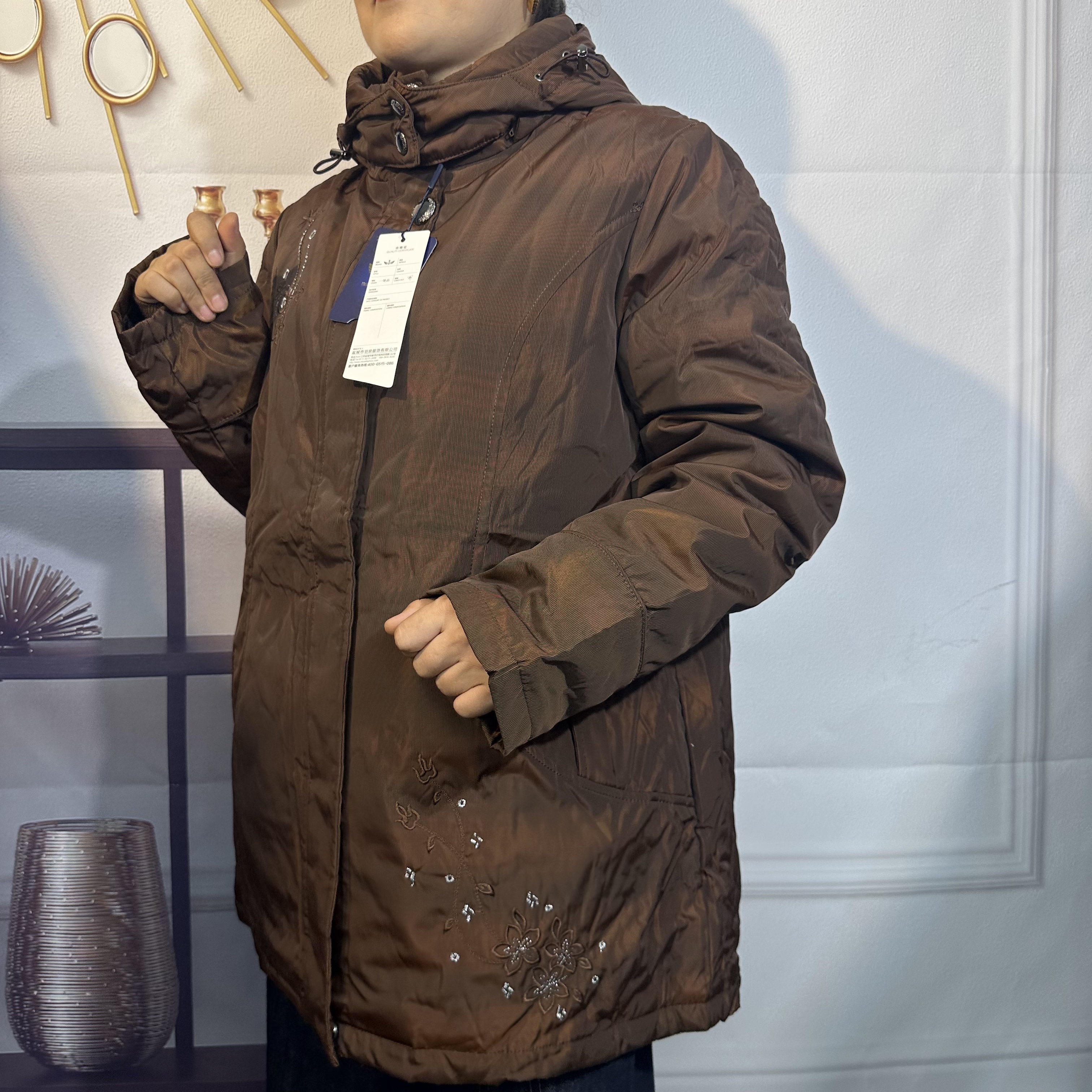 女士中长款连帽防水厚款保暖派克