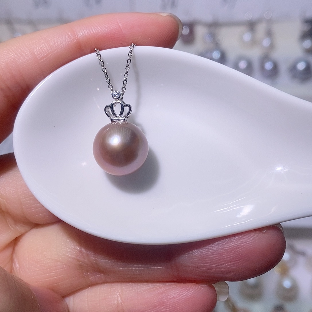 淡水珍珠吊坠(赠链)银S925镶嵌尺寸11/12毫米