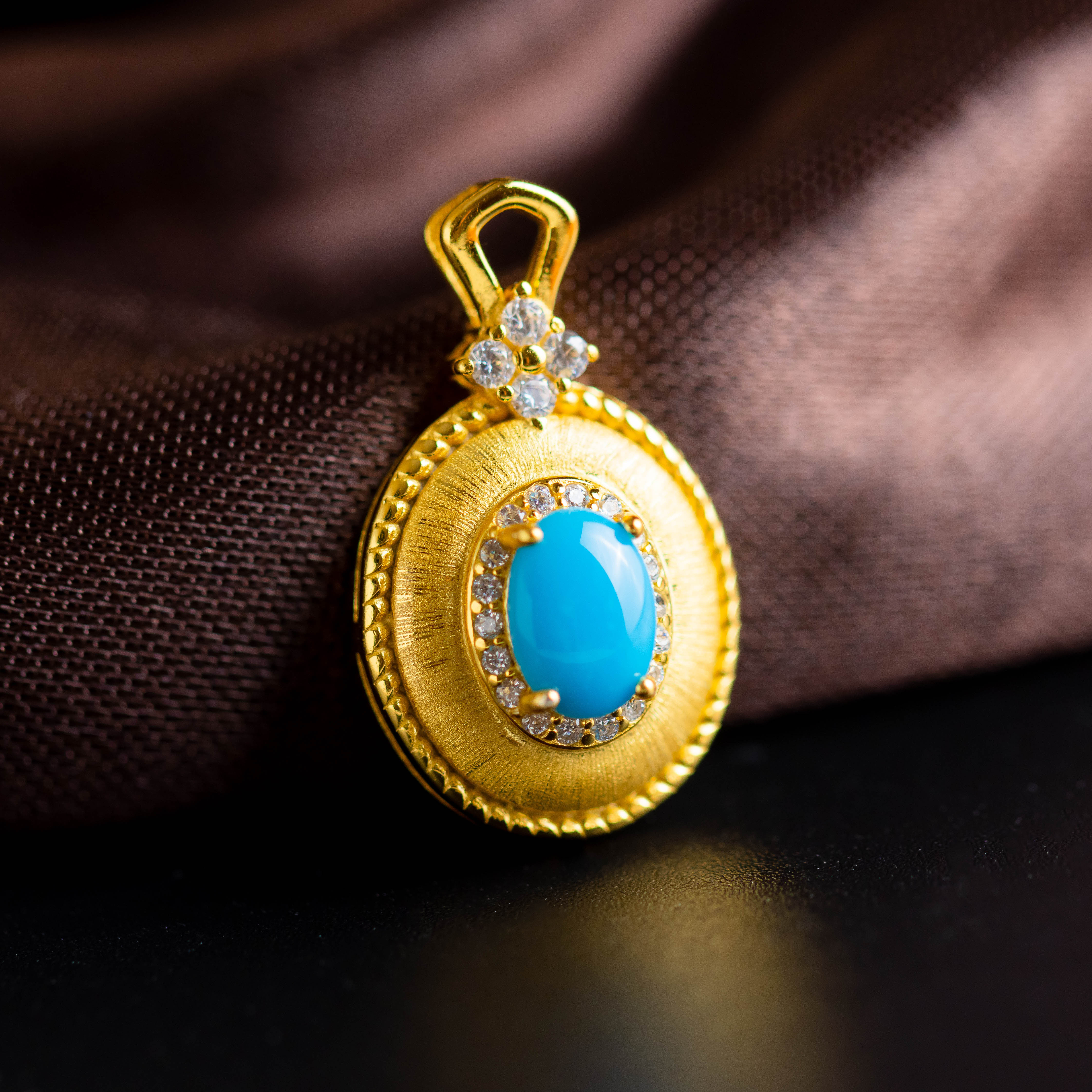 S925银镶嵌美松蛋面圆形吊坠不含链