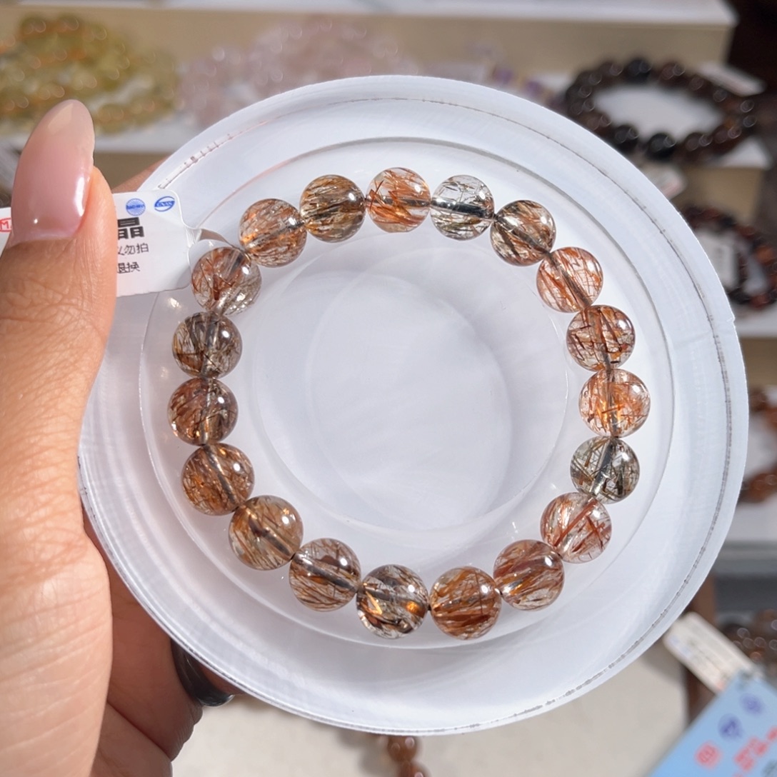 ****华未镶嵌手串水晶黑金超七10m