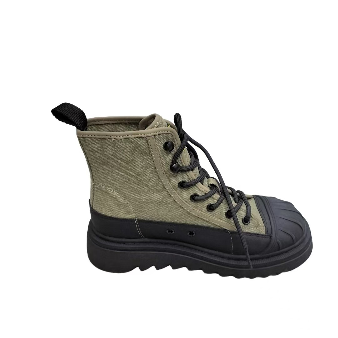 【聚新汇】779-8系带休闲帆布鞋秋季新款圆头高帮女鞋