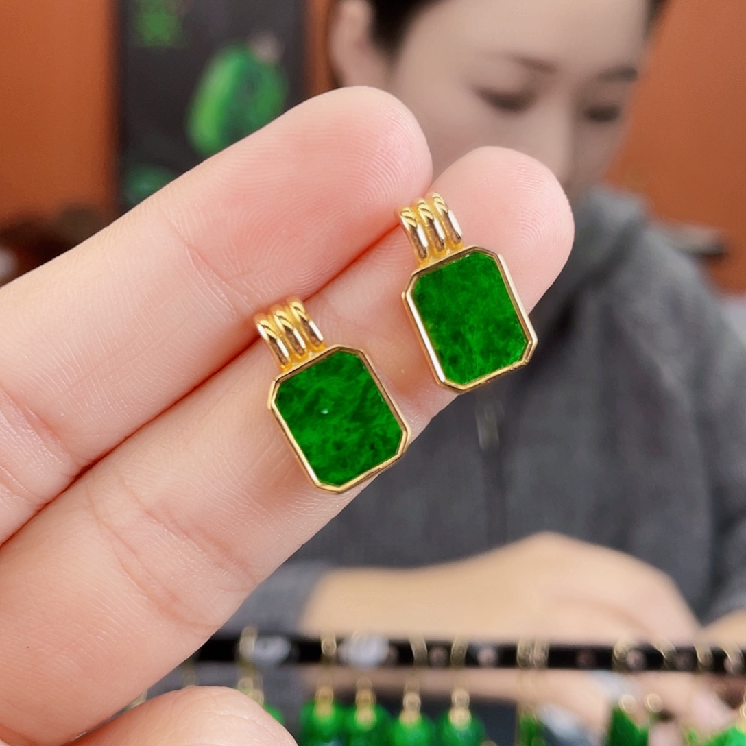 翡翠银S925镶嵌耳饰