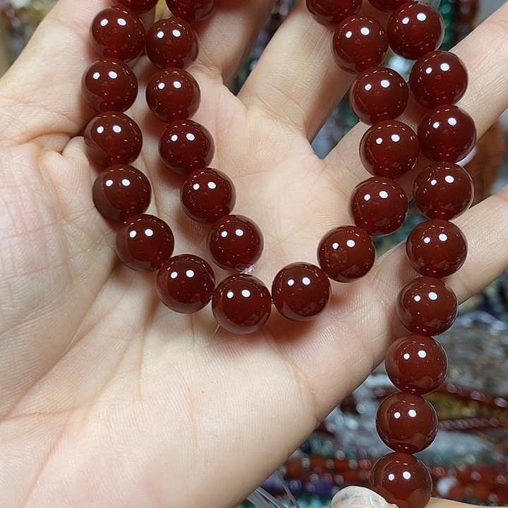 玛瑙/玉髓未镶嵌珠宝半成品A级红玛瑙卡10mm