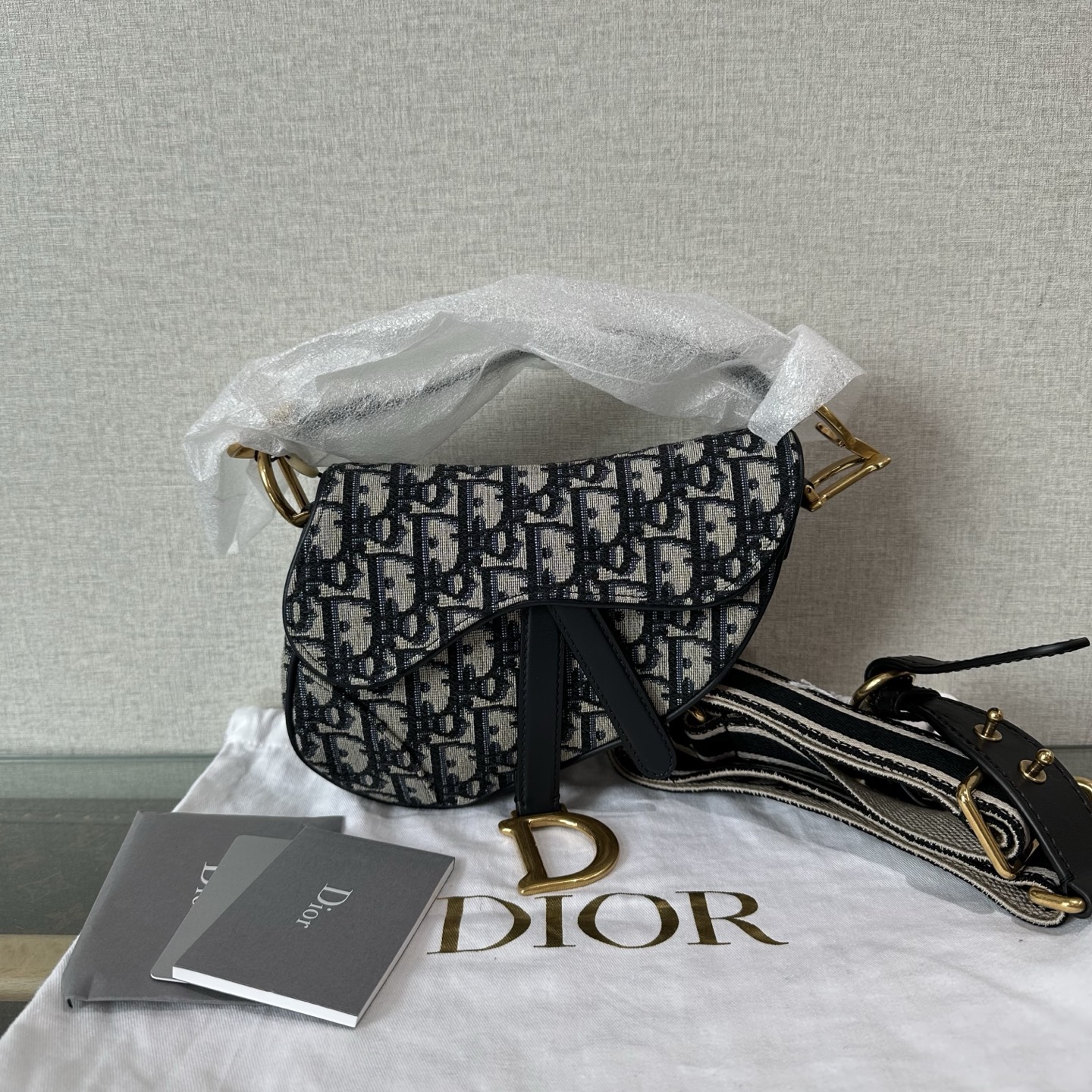 95新 DIOR/迪奥 经典老花 mini马鞍手提单肩斜挎包 07522