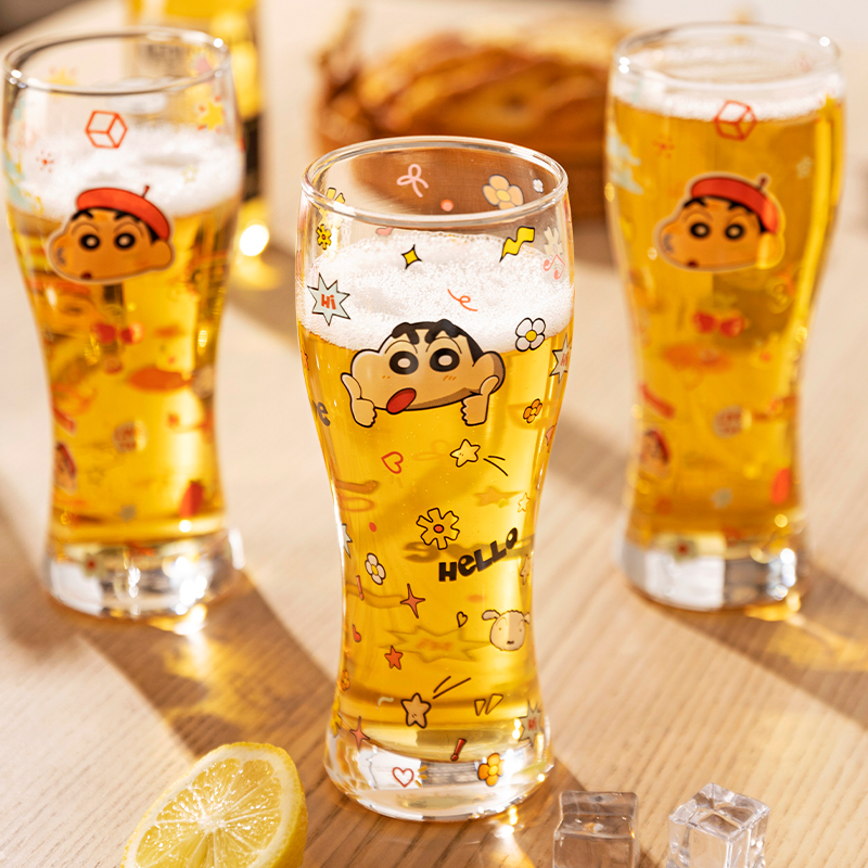 【摩登主妇&蜡笔小新】玻璃杯啤酒杯牛奶果汁杯子高颜值家用水杯