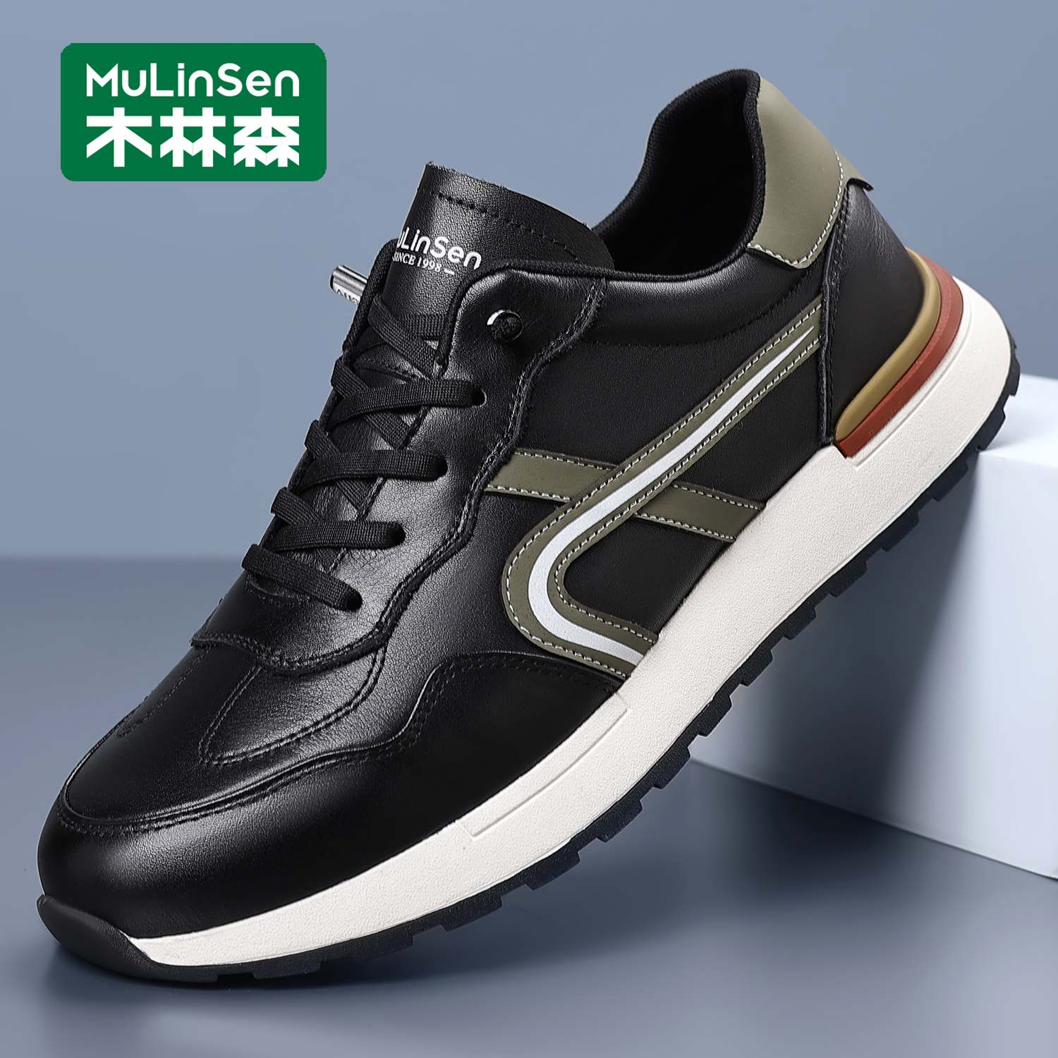 木林森阿甘鞋男真皮透气休闲运动鞋软底休闲跑步鞋男士经典小白鞋
