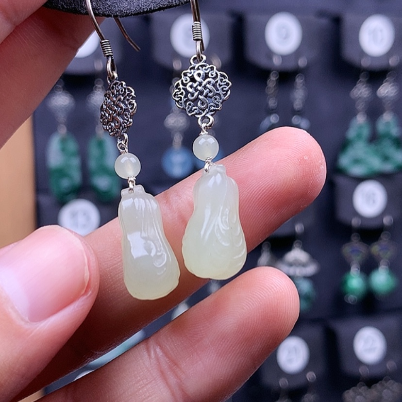 【闪购商品】和田玉银S925镶嵌耳饰