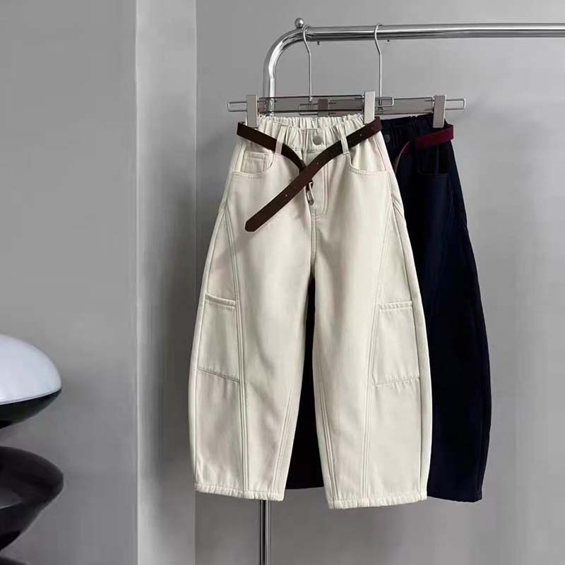 儿童加绒裤子中大童韩版弯刀休闲裤男女童加厚冬装棉裤