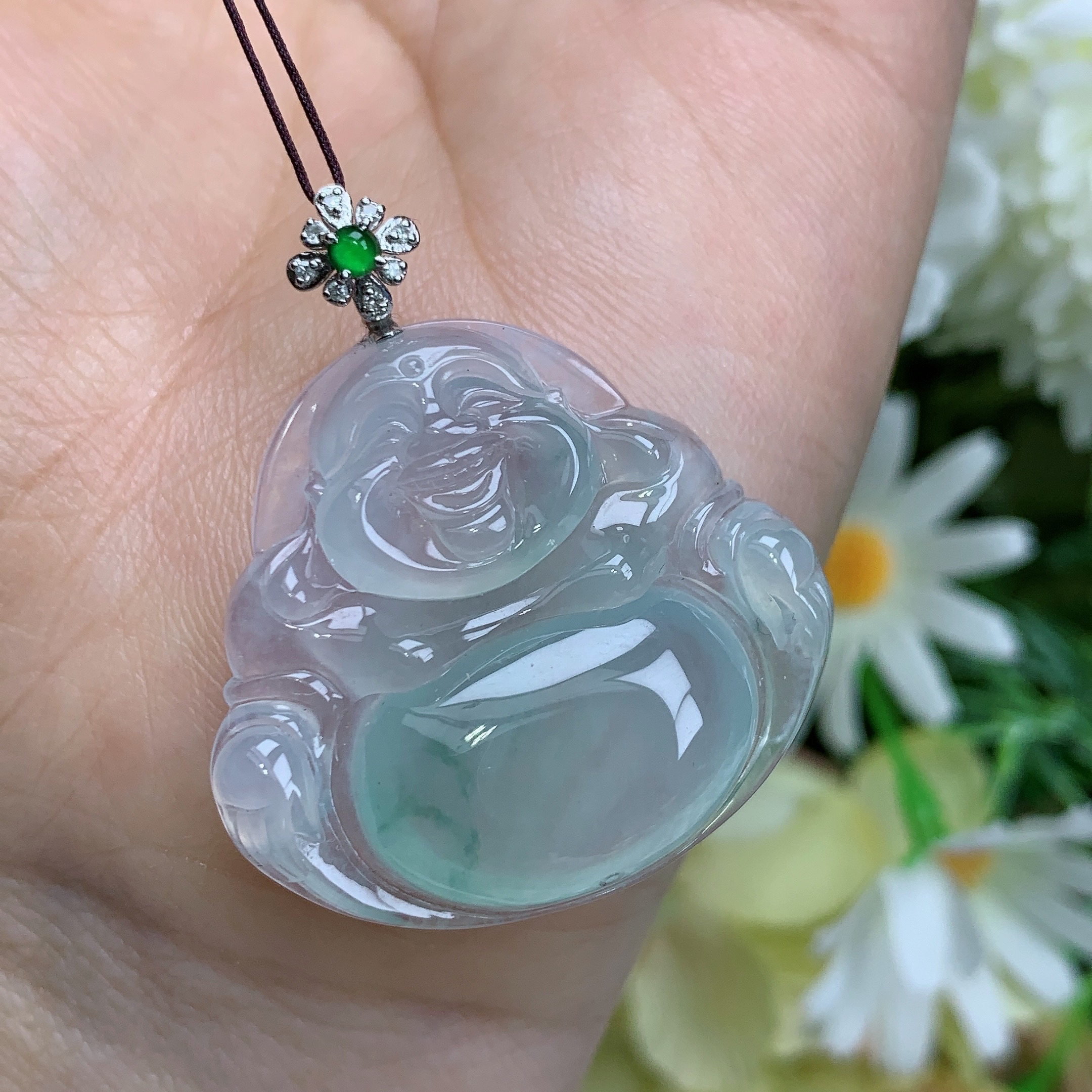 缅甸天然翡翠a货18k高冰起胶飘花佛公吊坠宝尺寸30/32.3/5.8mm