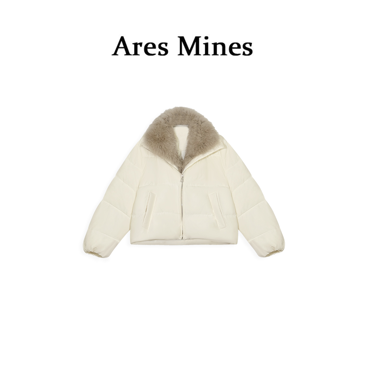 【盛朗熙Ares Mines】留白意趣 90白鸭绒毛绒立领短款羽绒服外套