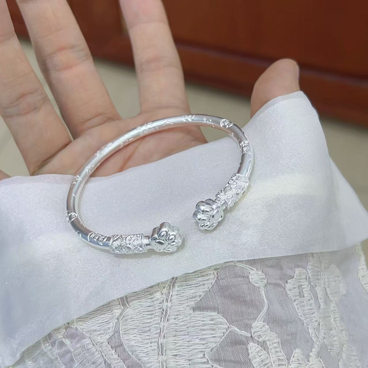 足银手镯 足银999.9 【吉言猫爪】手镯