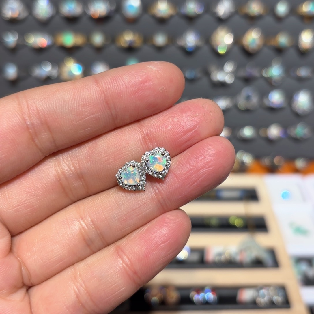 欧泊耳钉银S925镶嵌耳钉