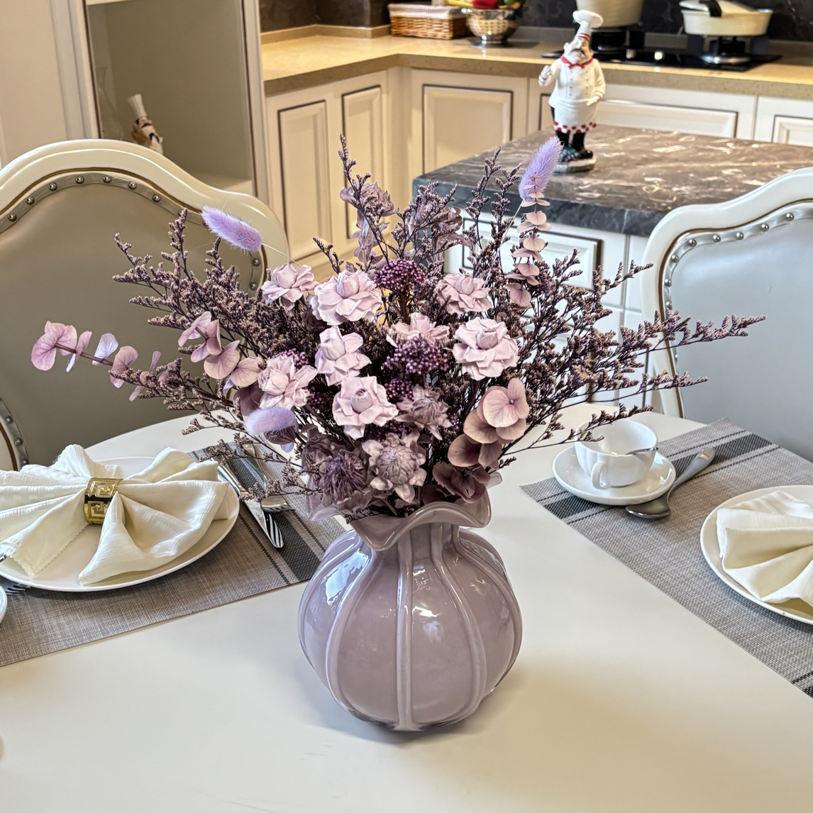 【紫簌】轻奢高档粉蝶花永生花摆假花客厅餐桌装饰插花摆件