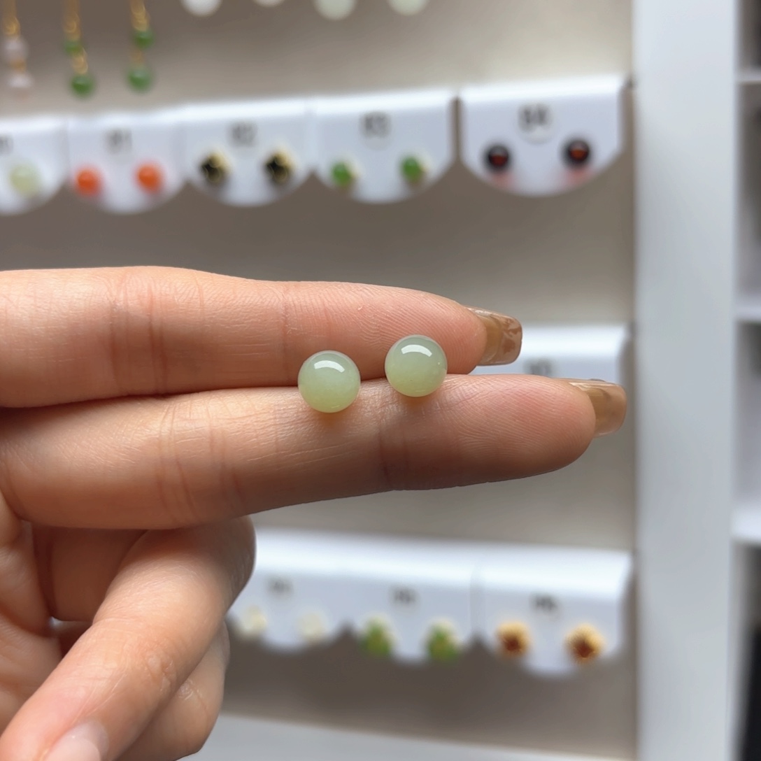 和田玉银S925镶嵌耳饰2