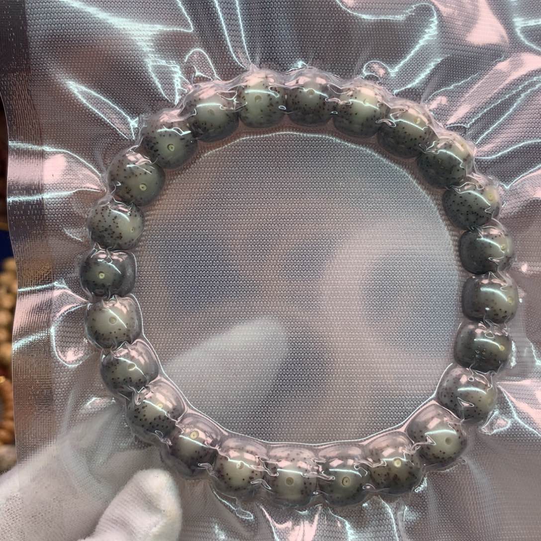 星月菩提吊坠109大眼睛留白石玉黑冰全玉化