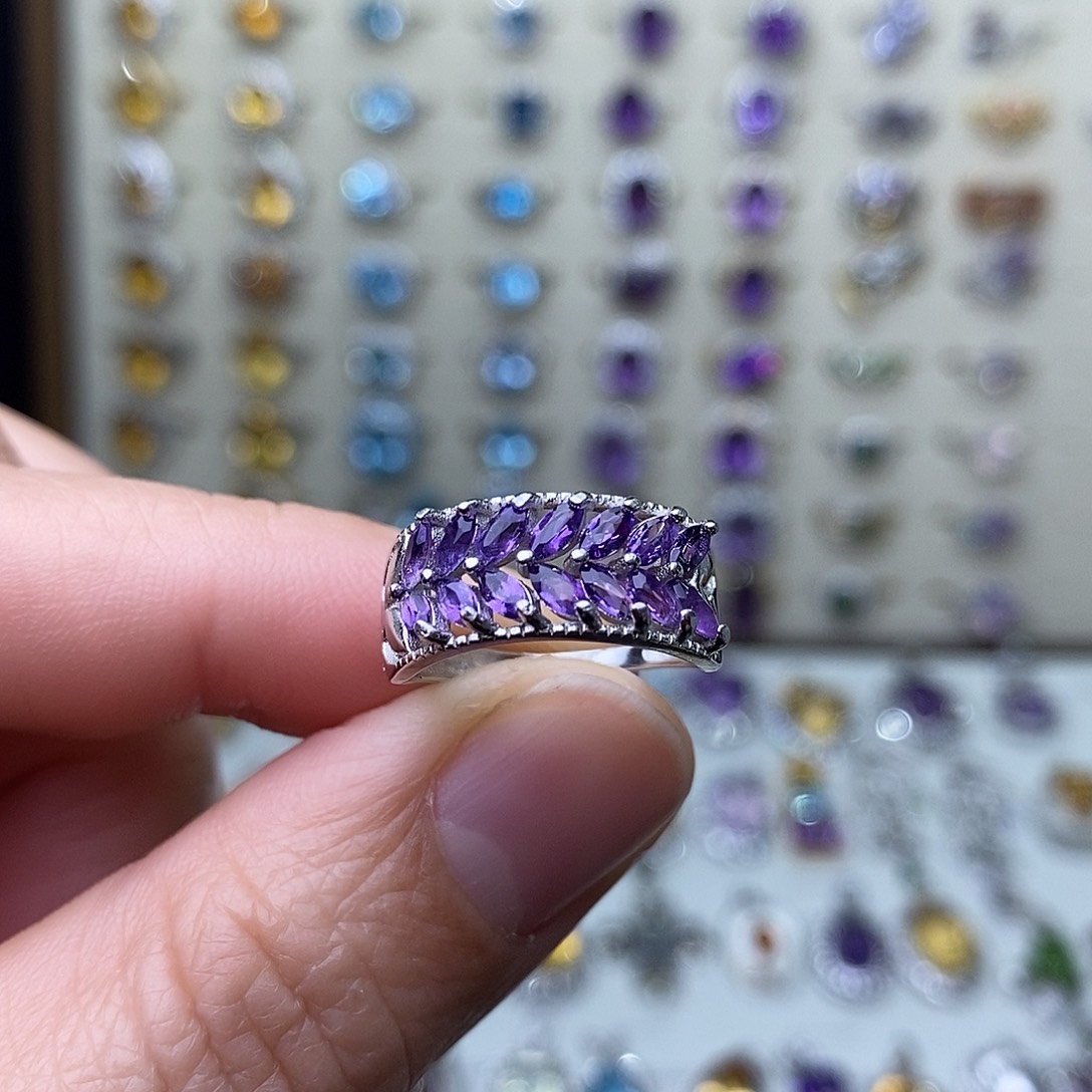 紫晶戒指银S925镶嵌需要证书备注