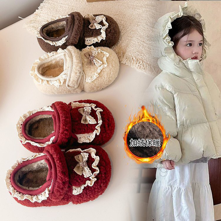 儿童毛绒绒加绒短靴2025冬季新款女童百搭保暖棉靴抗寒牛角扣棉鞋