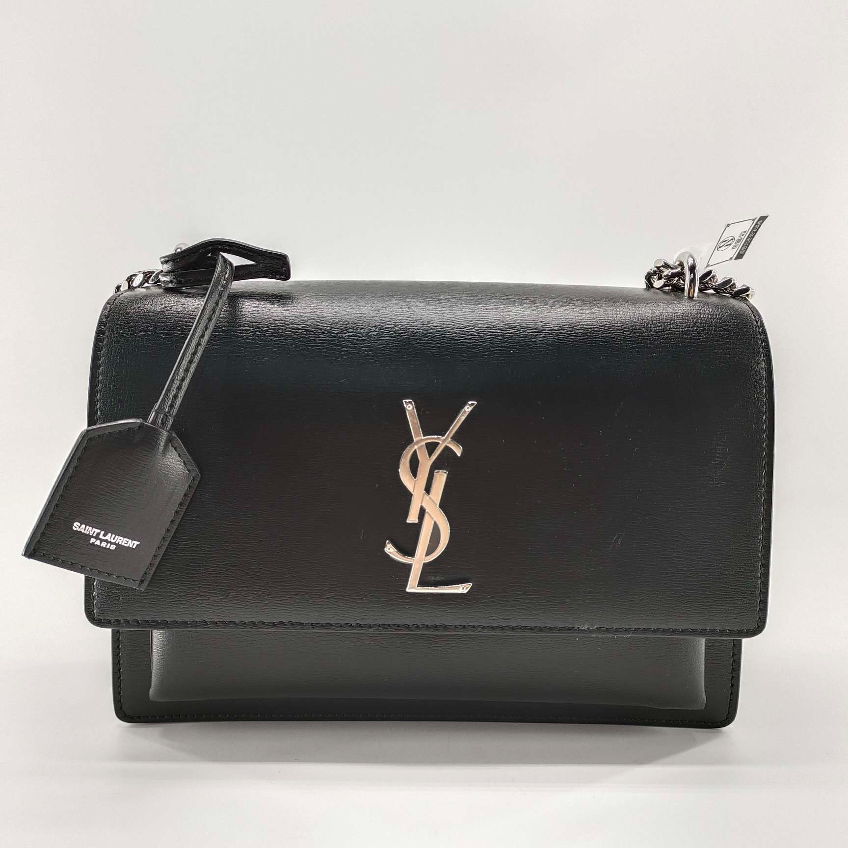 99新 YSL/圣罗兰  圣罗兰日落黑银 皮面单肩斜跨包翻盖黑色经典  