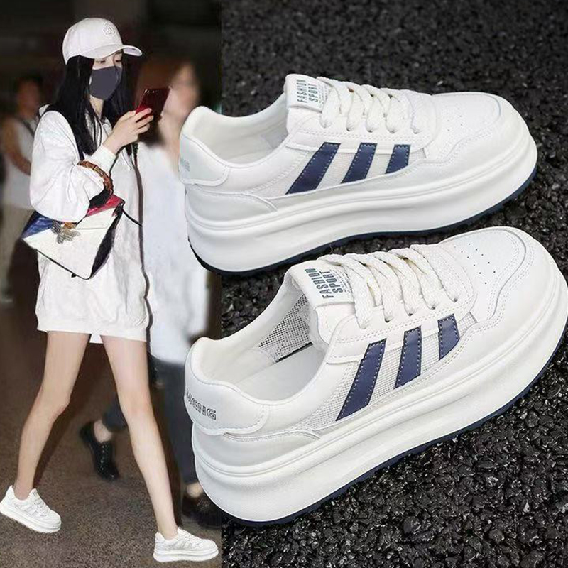 真皮厚底透网小白板鞋女春夏季时尚增高休闲四季款板鞋C312