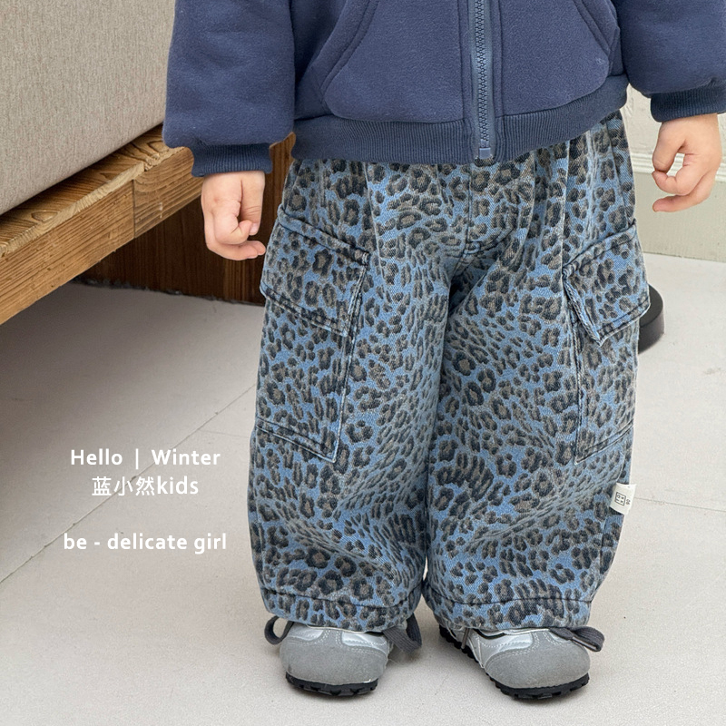 K25D157女童裤子冬季加厚保暖女宝宝韩版豹纹长裤婴儿洋气休闲裤