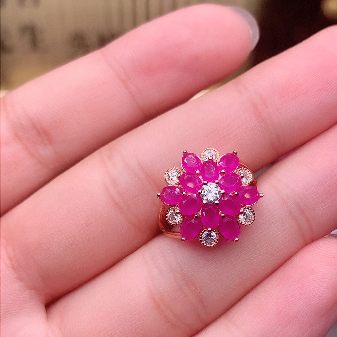 红宝石戒指银S925镶嵌