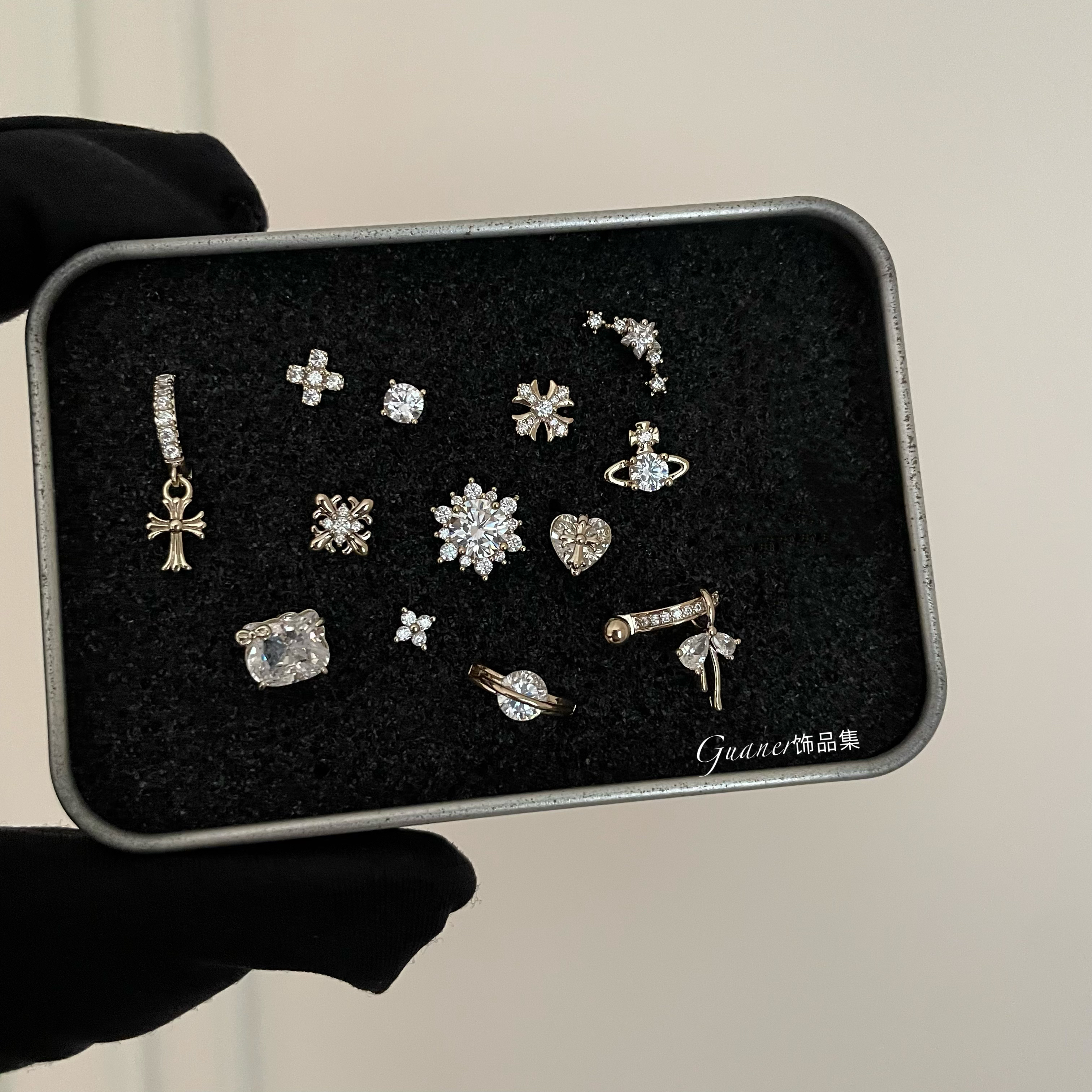 铜合金合成锆石耳饰 秋日氛围感咖啡金新合集 气质百搭耳骨耳垂钉