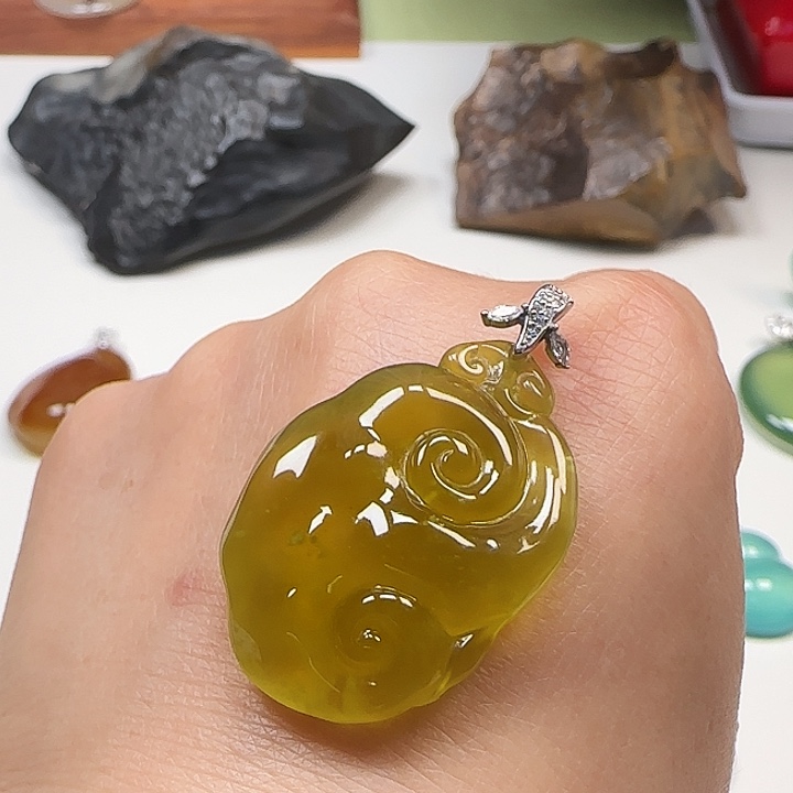 岫玉银S925镶嵌吊坠(不含链)