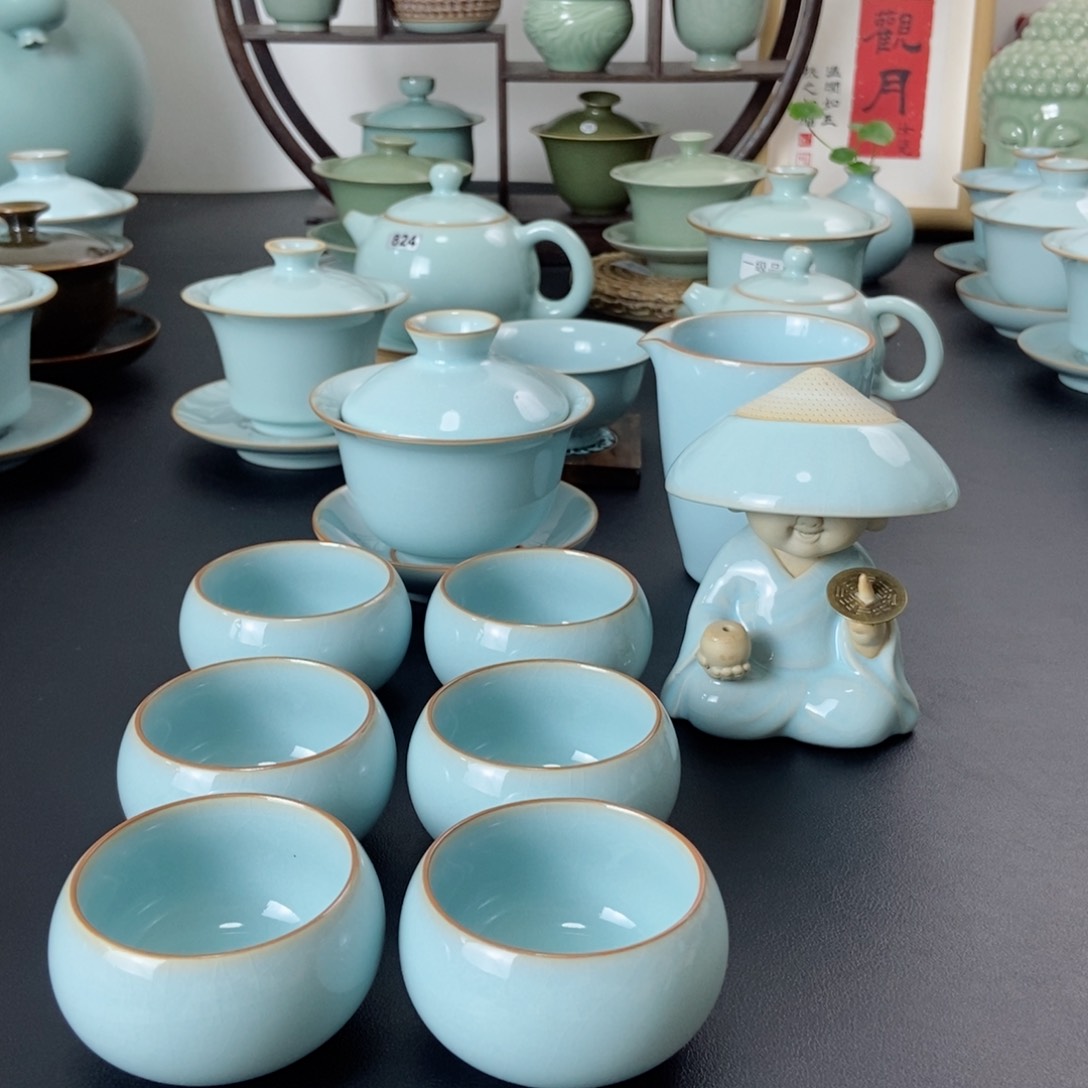 一级品天青盖碗套装