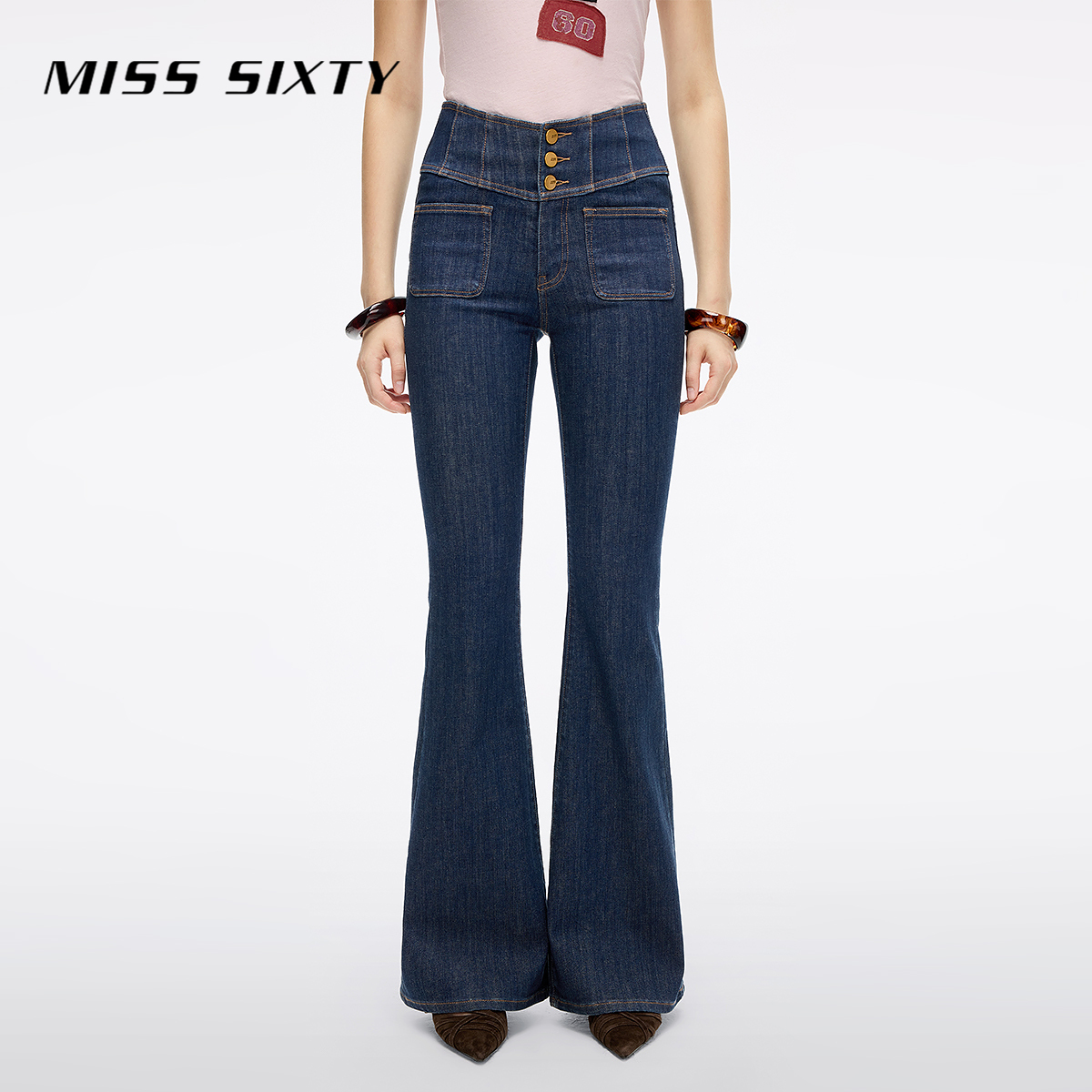 Miss Sixty2025新款牛仔裤女V型高腰修身显瘦微喇叭裤超模裤
