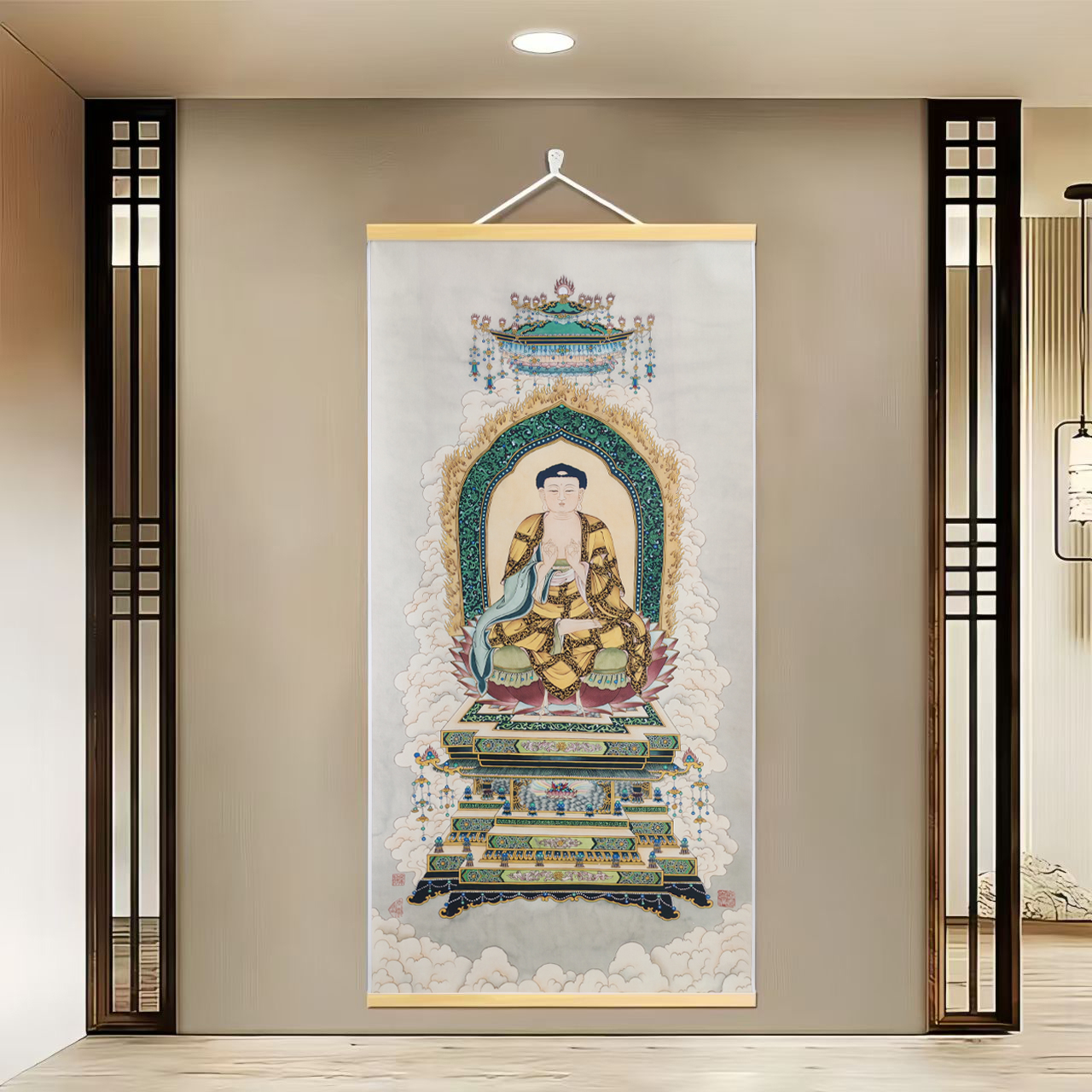 【285三宝释迦摩尼】60x120cm现代简约挂轴装饰画办公室家居装饰画