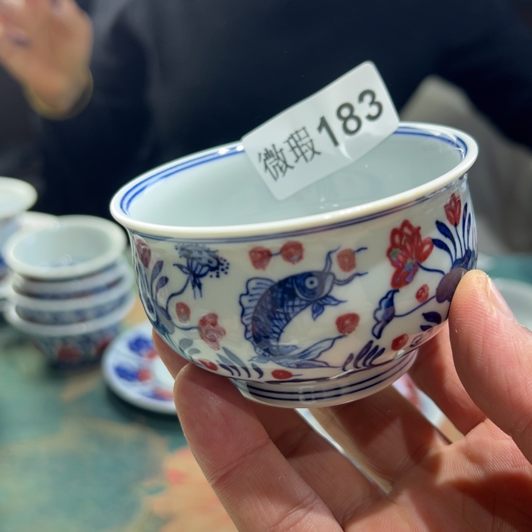 杯青花釉里红釉下