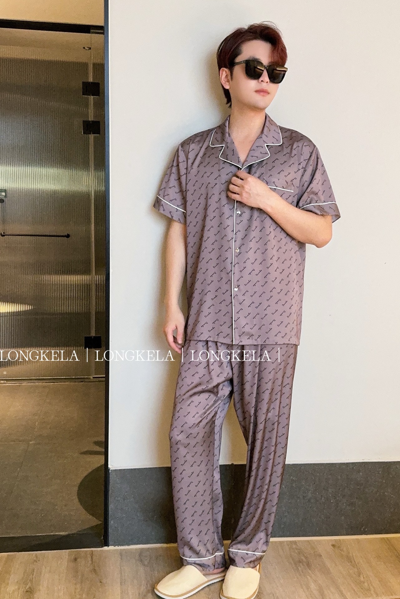 短袖长裤DIU满印字母新款男士轻奢风长袖高级感宽松家居服睡衣