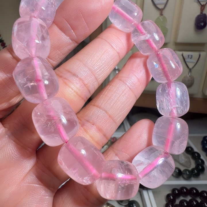 手链芙蓉石未镶嵌天然粉晶微瑕有矿坑