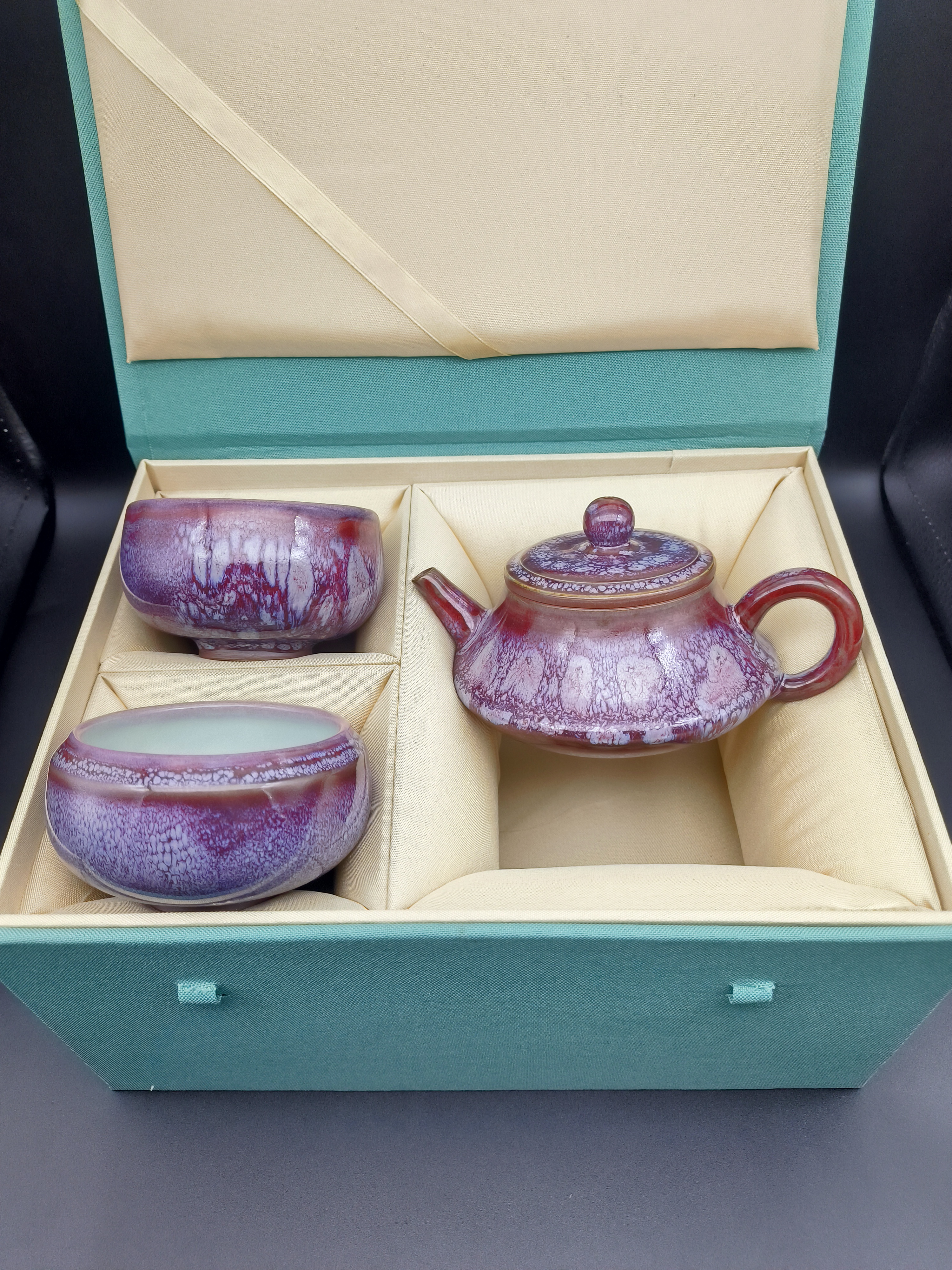 钧瓷茶具套装，全手工手拉坯制作