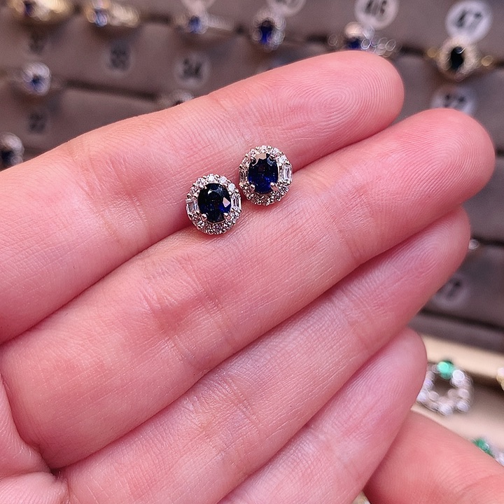 蓝宝石耳饰银S925镶嵌