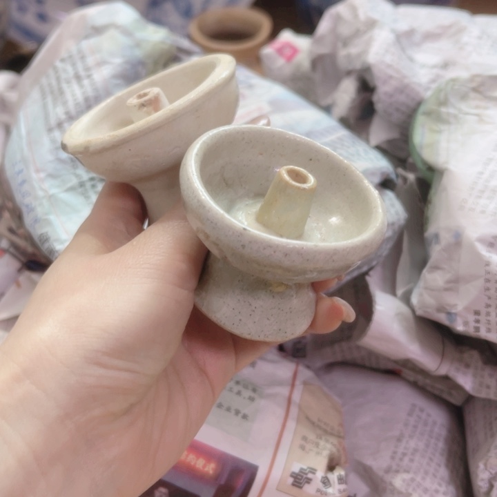 瓷片茂*影青油灯一对