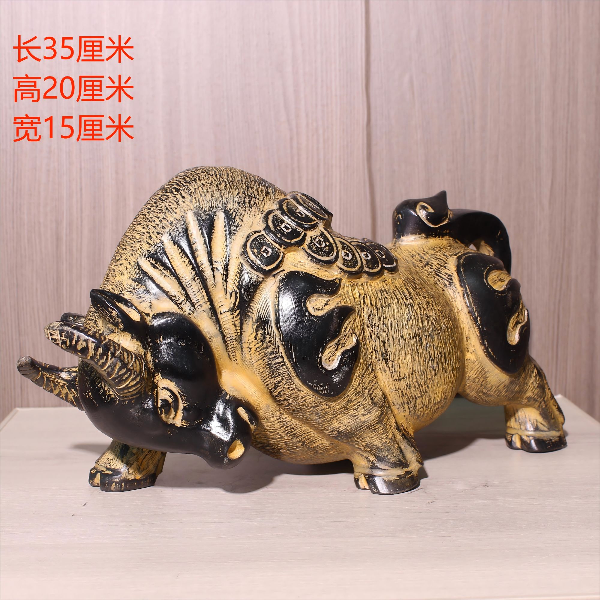 山西青石桌面摆件 35厘米牛 青石原石雕刻 手工 十二生肖摆设 