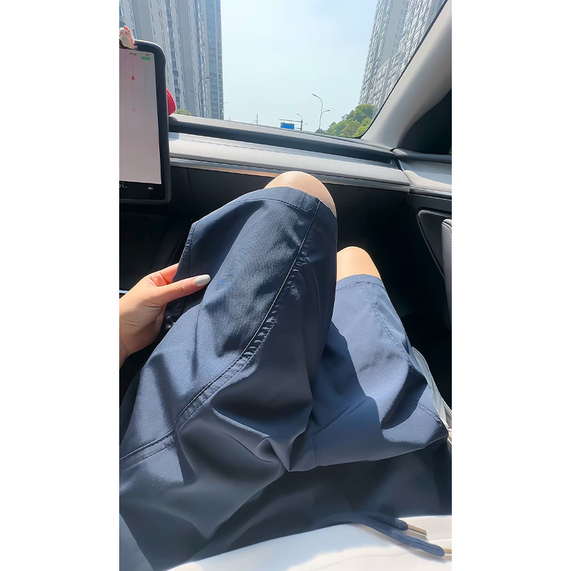 藏青色斜切速干短裤男夏季凉感透气冰丝裤子美式运动篮球裤五分裤