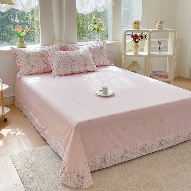 100%全棉纯棉单件床单公主风斜纹印花单人亲肤学生宿舍